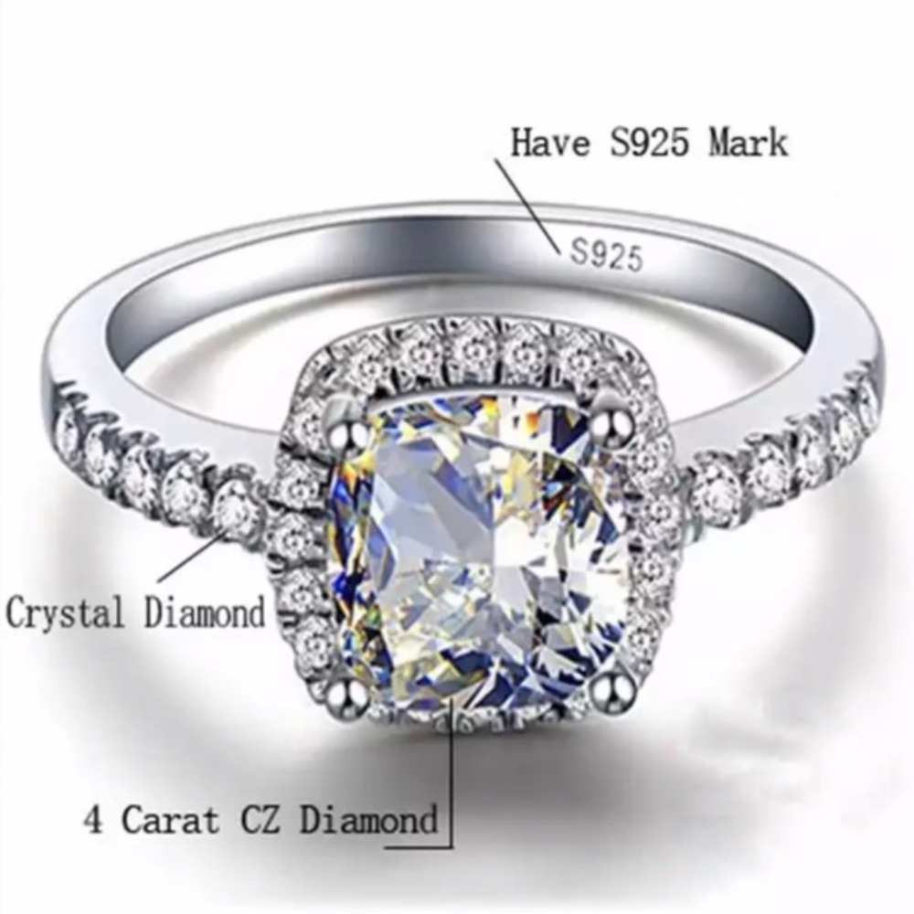 Diamond Princess Cut Simulated White Sapphire Ring, BEAUTIFUL RING, SHINY RING. - Picture 4 of 8